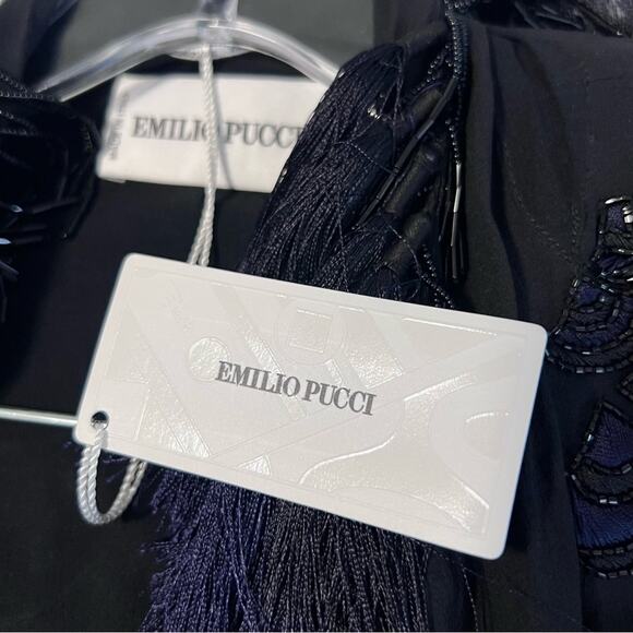 NEW Emilio Pucci Silk Beaded Tassel Open Front Cardigan Top Long Sleeve Sz 6 - Picture 6 of 12